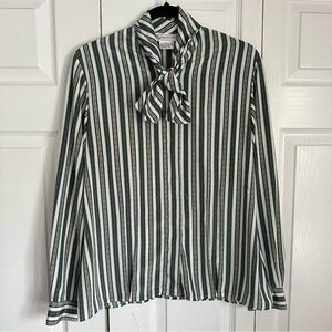 Vintage Evan Picone Shirt Womens 8 Striped Bow Blouse Long Sleeve 70s Old Money